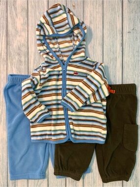 small wonders Striped Hooded Set in Blue & Brown w/Bonus Pants